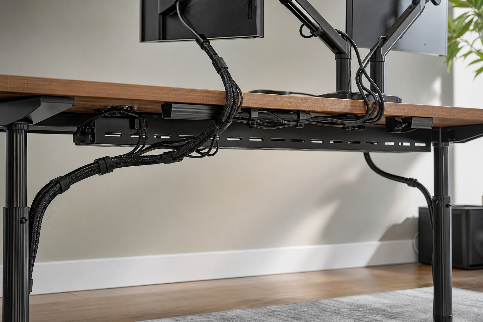 Cable management ordinato dietro la scrivania